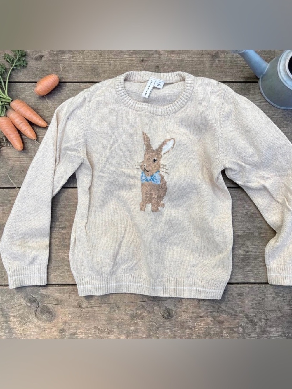 Janie and Jack Cream Knit Sweater with Bunny Accent